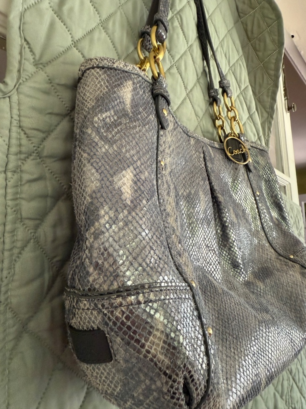 Coach Alexandra Python-Embossed Blue/Gray Shoulder Bag with Gold Hardware. EUC. - Picture 6 of 10